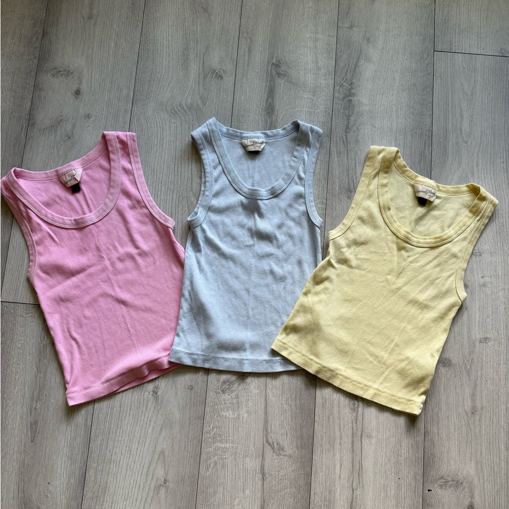 Set of 3 Universal Thread Ribbed Tank Tops - Pink, Blue, Yellow - Size XS